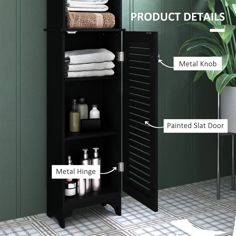 HOMCOM Tall Bathroom Storage Cabinet, Freestanding Linen Tower with 3-Tier Open Adjustable Shelf, Black