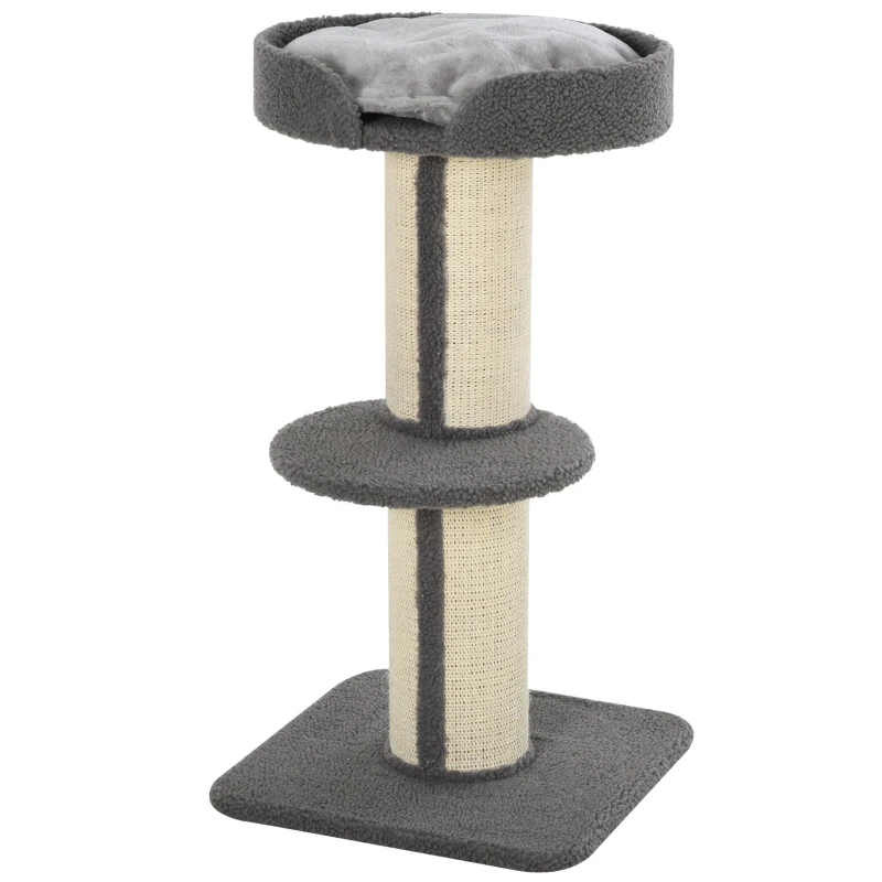PawHut Cat Tree Kitty Tower with Sisal Mat Scratching Post, Cat Bed, Cushion, Perch, 18" x 18" x 36", Grey