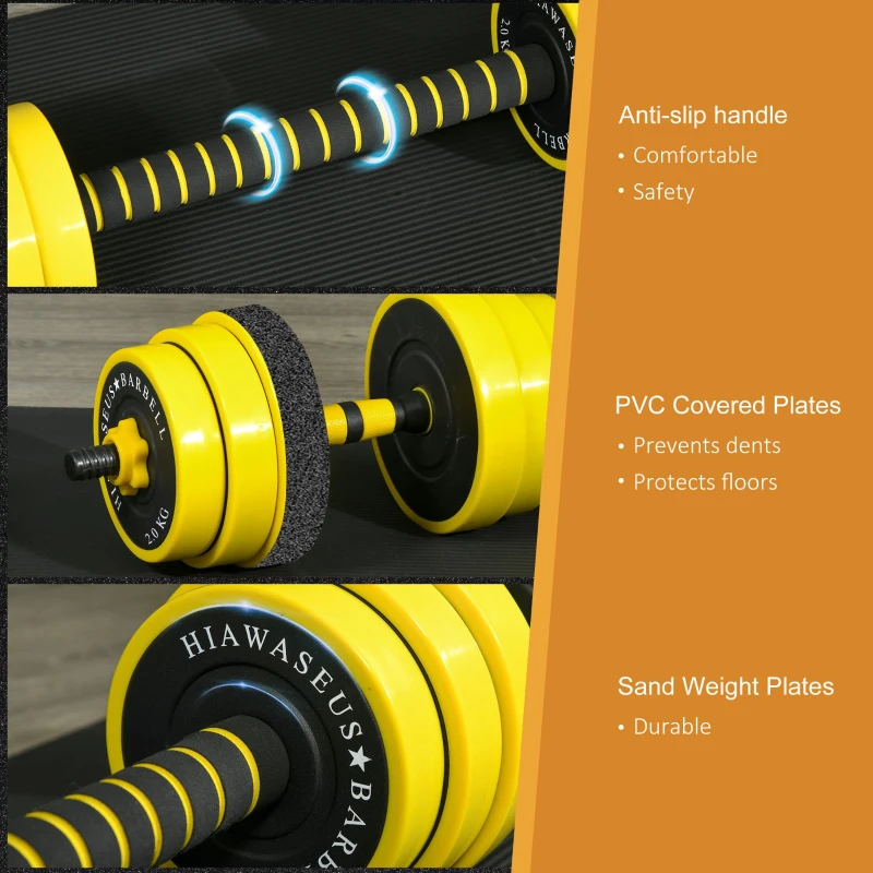 Soozier Dumbbell & Barbell Adjustable Set 66lbs Plate Bar Clamp Rod for Strength Training, Full Body Workout, Muscle Building Home Gym Sports Area Exercise Ergonomic