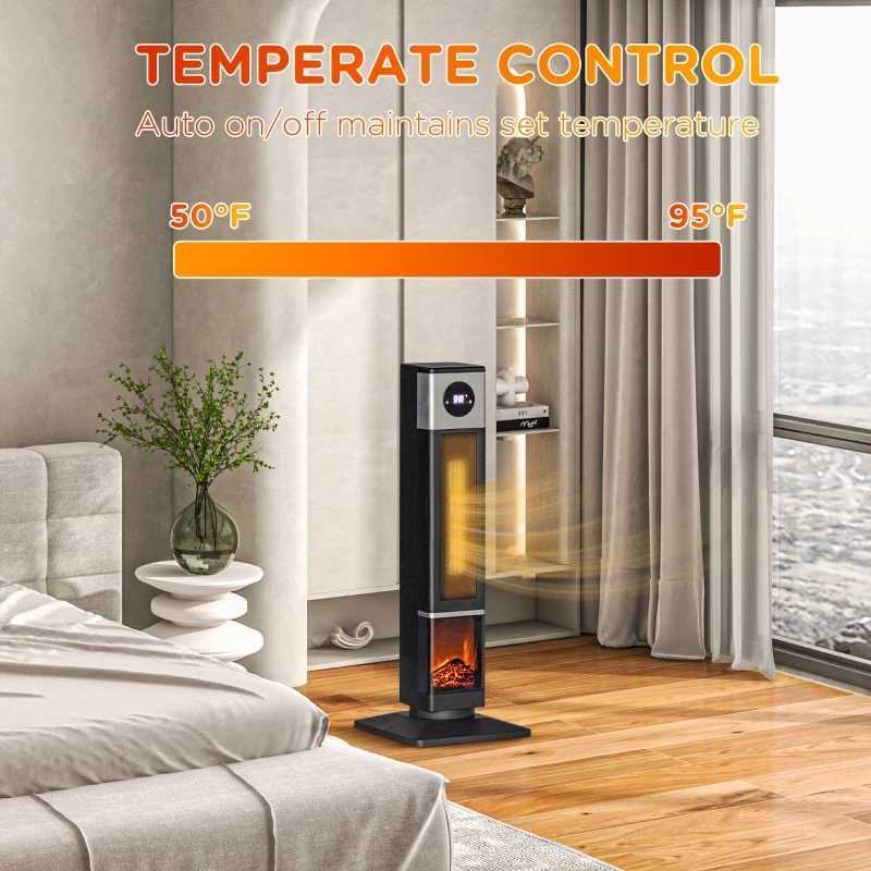 HOMCOM 31" Freestanding Electric Heater with Oscillation, Remote Control & 12H Timer for Indoors, 1400W, Black
