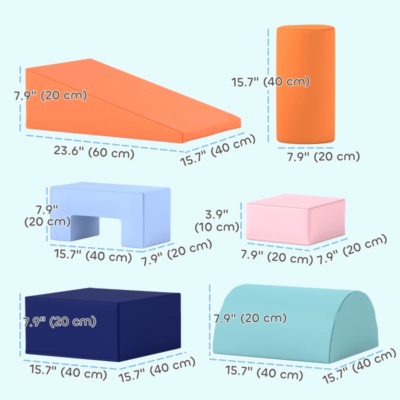 Qaba 6 Piece Soft Play Equipment for Kids 6-72 Months, Orange and Blue