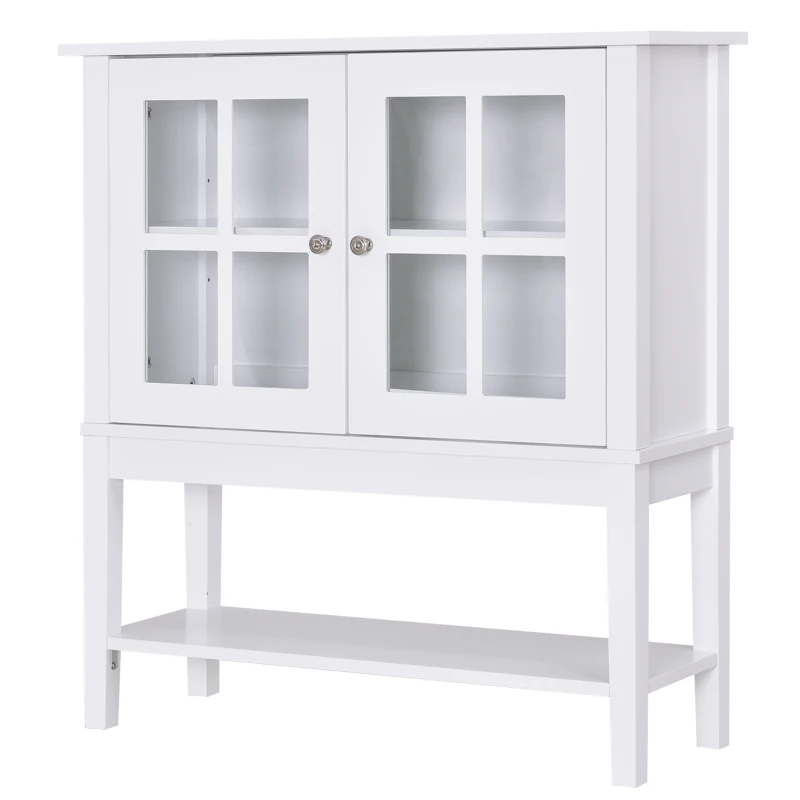HOMCOM Modern Sideboard Buffet Cabinet Wood Console Table with Glass Doors Kitchen Dining Room Furniture White