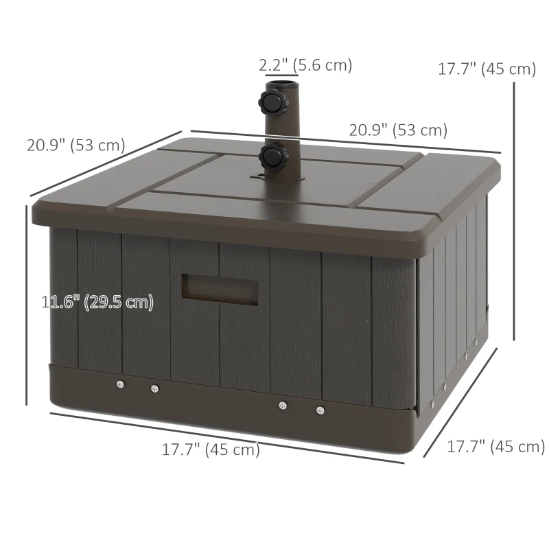 Outsunny 3-in-1 Outdoor Umbrella Base with Wheels and Handles, End Table, Flower Box Planter with Hole, 176 lbs. Capacity, Brown