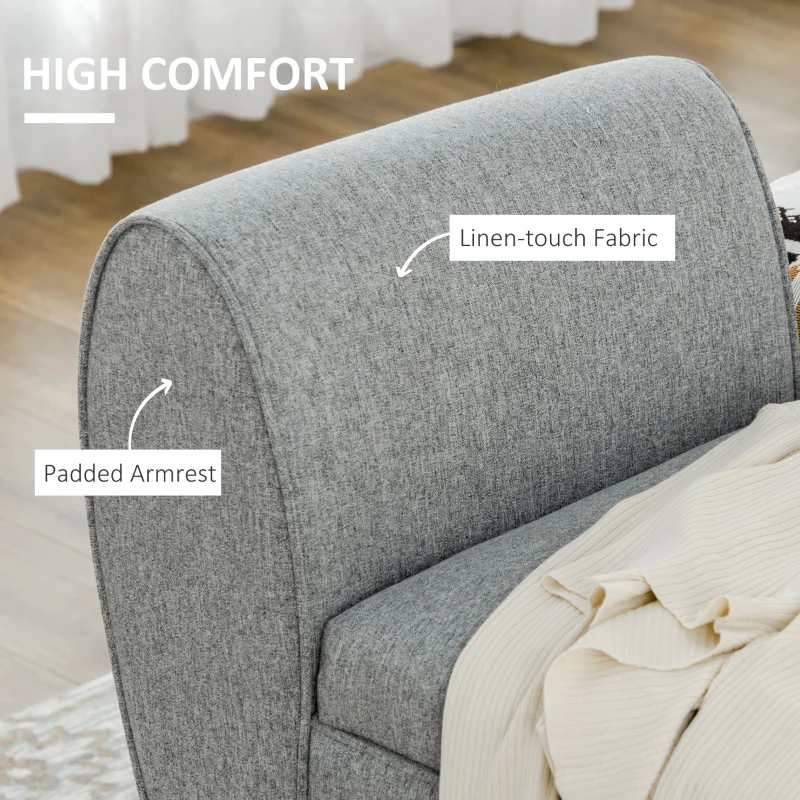 HOMCOM Modern Upholstered Storage Bench with Arms, Linen-Feel Fabric Ottoman Bench for Bedroom Entryway Living Room, Light Gray