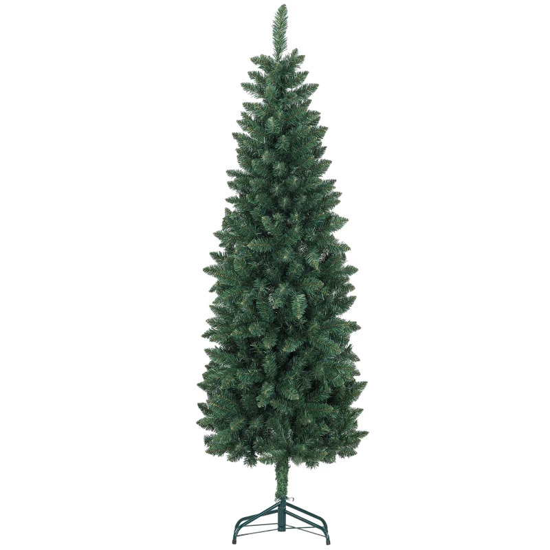 HOMCOM 6ft Tall Pencil Artificial Christmas Tree with 479 Branch Tips with Steel Base, Green