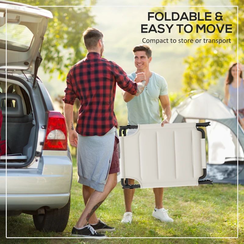 Outsunny 2 Pcs Outdoor Lounge Chair, 4 Position Adjustable Backrest, Folding, Cushioned w/ Sun Shade Roof & Pillow, Cream White