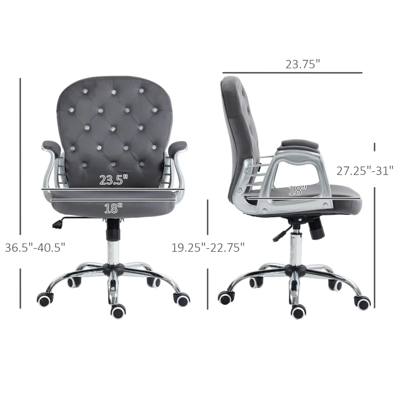 Vinsetto Button Tufted Desk Chair, Home Office Chair with Padded Armrests, Adjustable Height and Swivel Wheels, Dark Gray