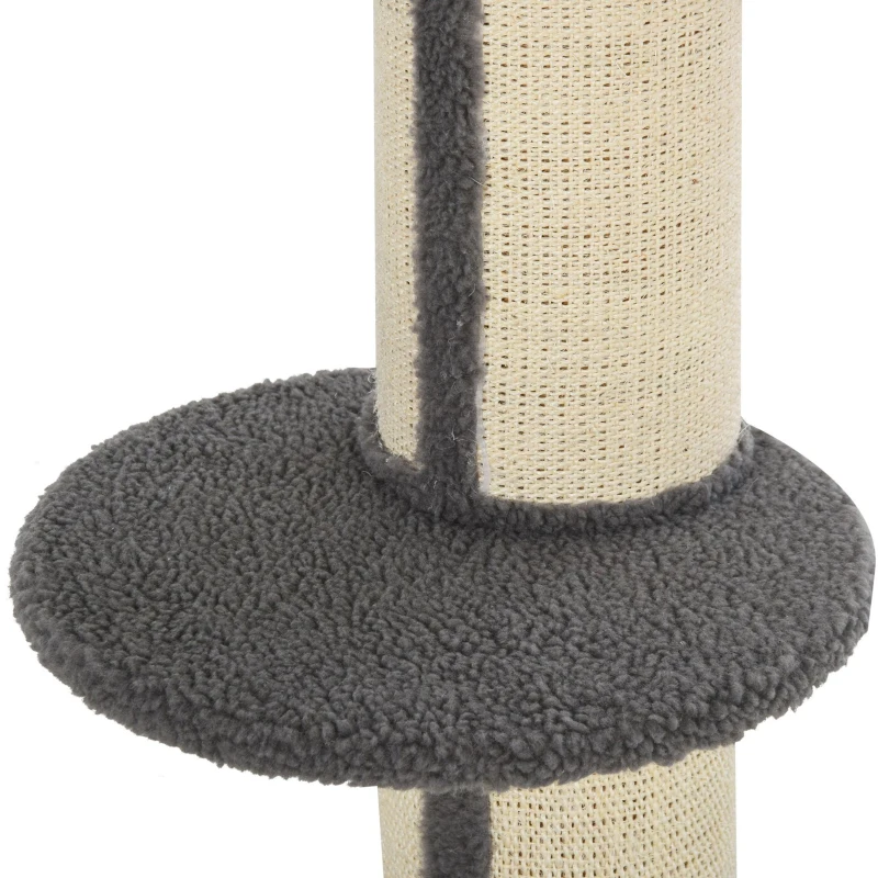 PawHut Cat Tree Kitty Tower with Sisal Mat Scratching Post, Cat Bed, Cushion, Perch, 18" x 18" x 36", Grey