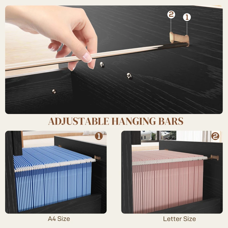 HOMCOM Vertical Filing Cabinet with Lock, 4 Drawer File Cabinet with Adjustable Hanging Bar for A4 and Letter Size, Black