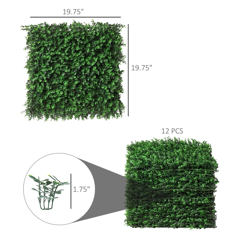 Outsunny 12PCs Grass Wall Panels, 20" x 20" Artificial Grass Wall Decor, Greenery Backdrop Panels Wall for Outdoor, Indoor, Garden, Fence, Backyard, Emerald Green