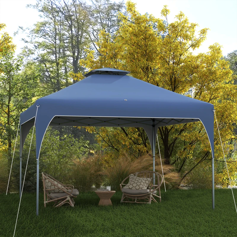 Outsunny 10'x10' Pop Up Canopy, Easy Set Up Party Tent with 2 Tier Vented Roof and Carrying Bag for Outdoor, Garden, Camping, Blue