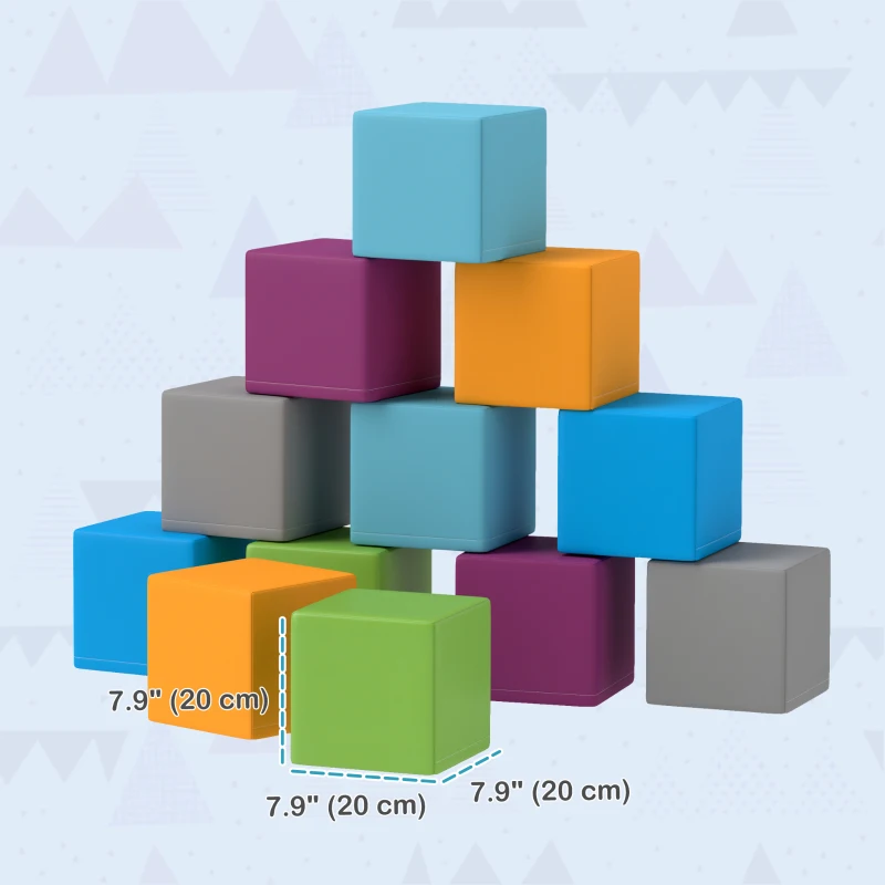 Soozier 12 Piece Soft Play Blocks Soft Foam Toy Building And Stacking Blocks - Multicolours