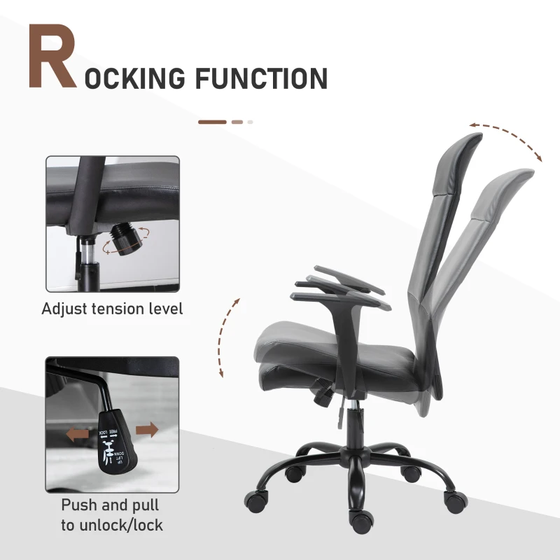 Vinsetto Office Chair High Back Height Adjustable Rolling Swivel Chair with Rocking Function Faux Leather Computer Desk , Black