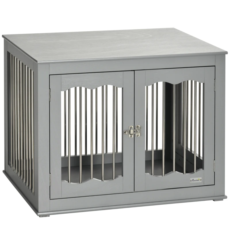PawHut Dog Crate Furniture, Dog Kennel with Three Doors, Locks and Latches, Indoor Use, for Medium Dogs, Grey