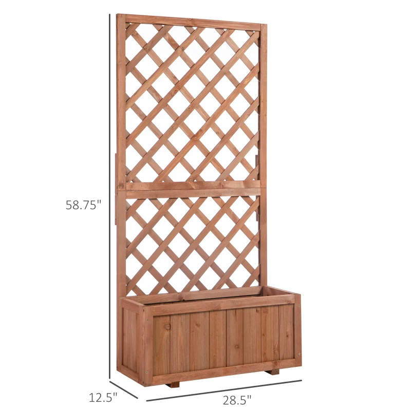 Outsunny Wooden Raised Garden Bed with Trellis, 59" Outdoor Planter Box with Drainage Holes, Planter Raised Bed for Climbing Vine Plants Flowers, Orange