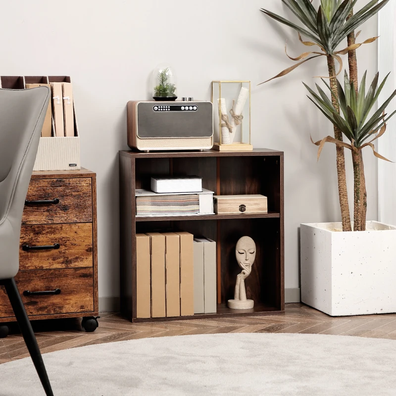 HOMCOM Wood Small Bookshelf 2 Tier Storage Rack Chest Unit Home Office Furniture Walnut