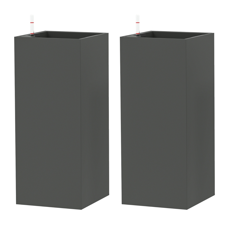 Outsunny 2 Pack Planter Box, 26 Inch Plastic Flower Pots with Water Level Indicator, Drainage Hole and Drain Plug, Dark Grey