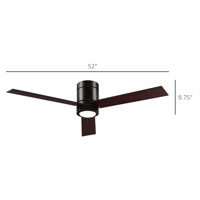 HOMCOM Mount Ceiling Fan with Light, Modern Indoor LED Lighting Fan with Remote Controller, for Bedroom, Living Room, Brown