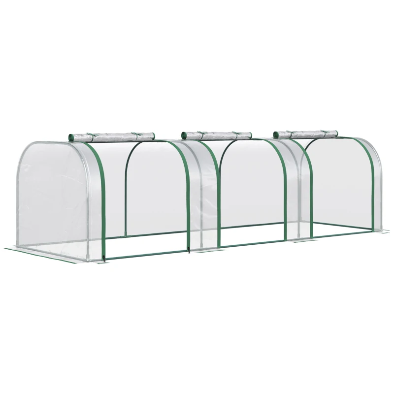 Outsunny 10' x 3' x 2.5' Portable Mini Tunnel Greenhouse with 3 Zipped Doors, Easy Assembly, Clear