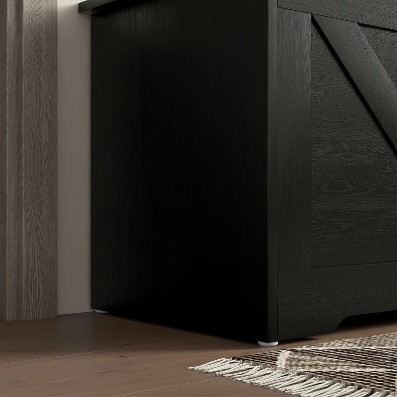 HOMCOM 31.5 Inches Storage Chest, Storage Trunk with 2 Safety Hinges, Wooden Box for Living Room, Black Wood Grain