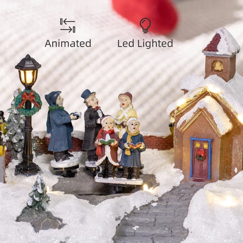 HOMCOM Christmas Village, Choir Animated Winter Wonderland Set with Multicolored LED Light, Battery Operated Christmas Decoration