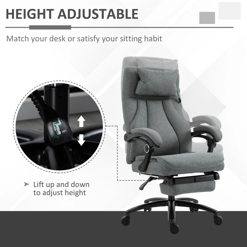 Vinsetto High-Back Massage Office Chair, Swivel Reclining Chair with 2-Point Vibration Removable Headrest, USB Power and Adjustable Height, Grey