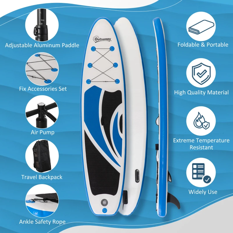 Outsunny 10'5" x 30" x 6" Inflatable Stand Up Paddle Board, Non-Slip & Ultra-Light Deck with SUP Accessories, Adj Paddle, Backpack Bag, for Youth Adults Beginner