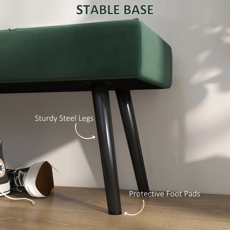 HOMCOM 39 Inches Upholstered Bedroom Bench, Modern End of Bed Bench with Steel Legs, Green