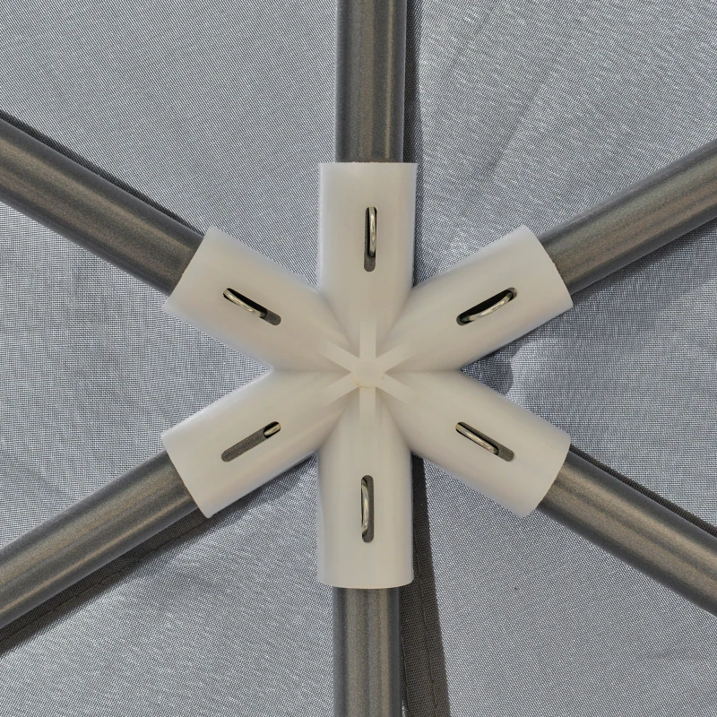 Outsunny Φ13' Hexagon Party Tent Patio Gazebo Outdoor Activity Event Canopy Quick Sun Shelter Pavilion with Netting Mesh Sidewall Dark Grey