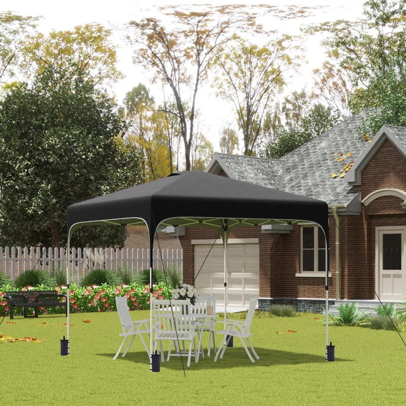 Outsunny 10' x 10' Pop Up Canopy Tent with Sand Bags, UPF 50+ Instant Sun Shelter, Tents for Parties, Height Adjustable, with Wheeled Carry Bag, for Outdoor, Garden, Black