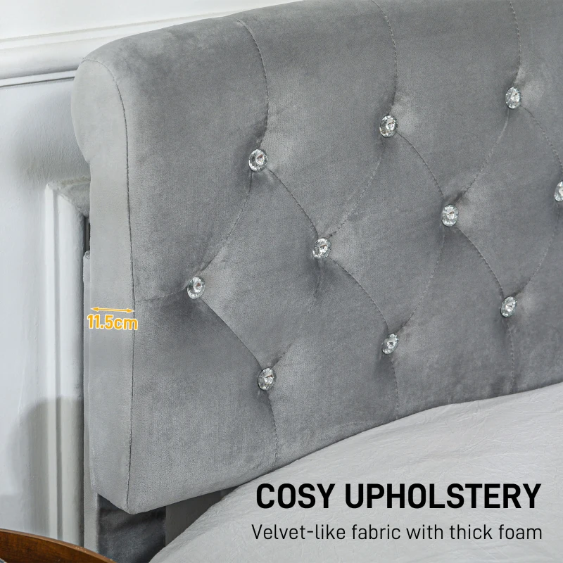 HOMCOM Full Bed Frame with Headboard, Double Bed Frame with 2 Drawers, No Box Spring Needed, Easy Assembly, Light Grey