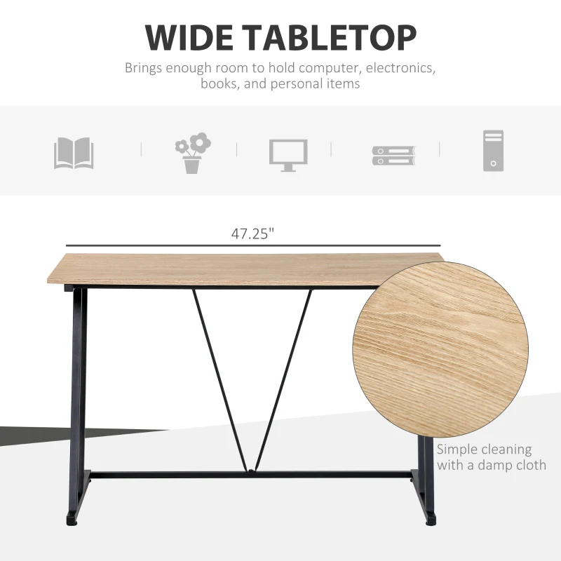 HOMCOM Home Office Computer Desk, Writing Desk, Laptop Table with Z-Shaped Metal Frame, V-Shaped Support Bar, and MDF Tabletop, Black