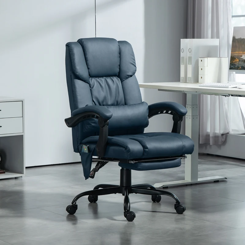 Vinsetto Massage Office Chair with 6 Vibrating Points, High Back Reclining Office Chair with Footrest and Remote, Blue