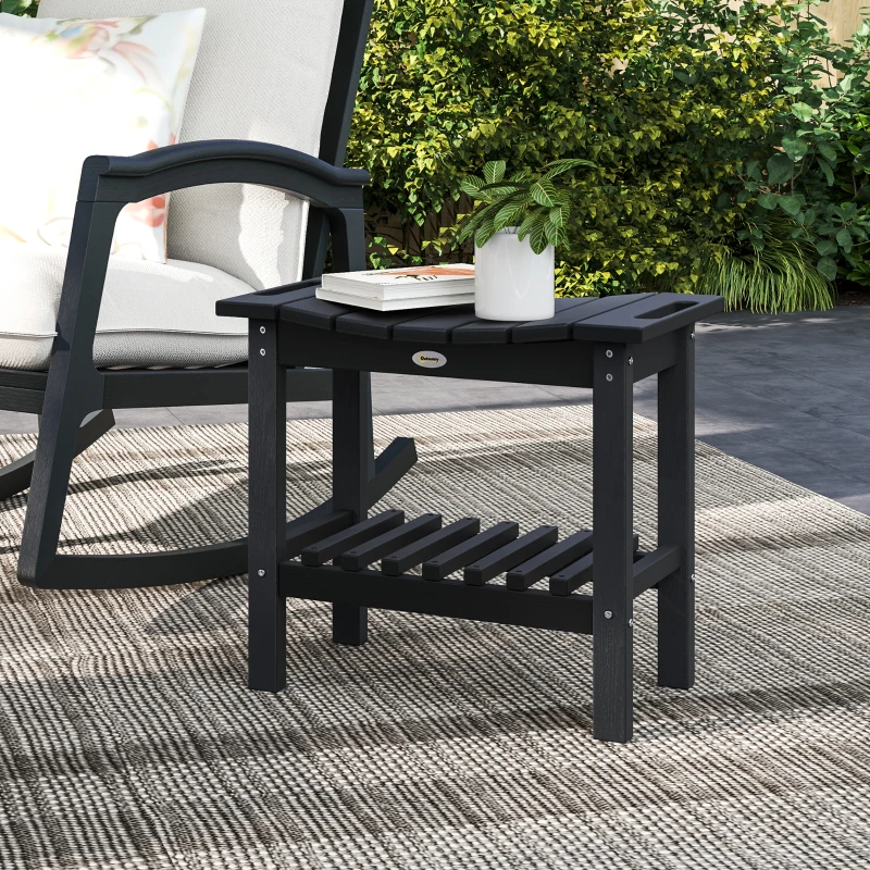 Outsunny HDPE Shower Bench, Waterproof Shower Stool with Handle, Storage Shelf, Non-Slip Pads for Indoor Outdoor, Black