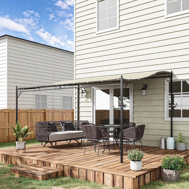Outsunny 10' x 13' Outdoor Pergola Gazebo, Steel Patio Canopy with Weather-Resistant Fabric and Drainage Holes, Cream White