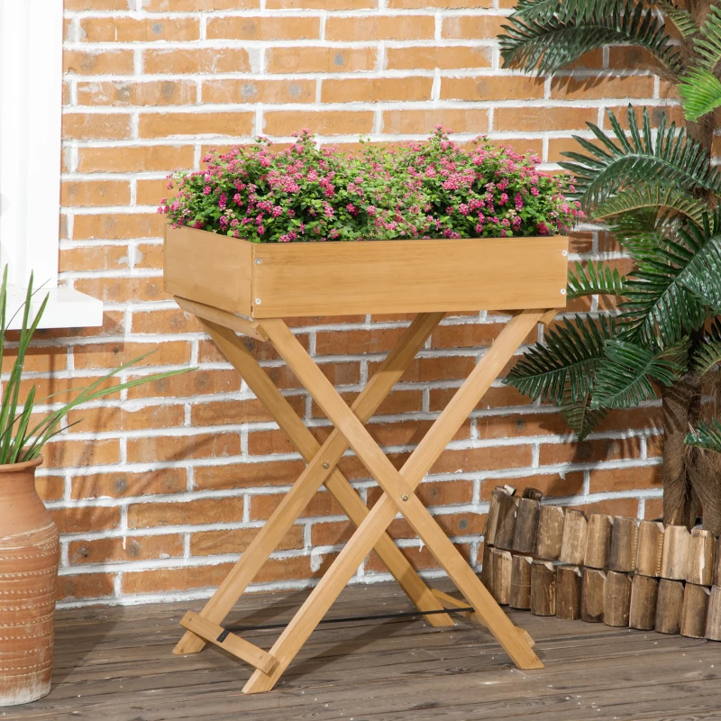 Outsunny Raised Garden Bed with 9 Pocket, Wooden Elevated Planter Box with Legs and Bed Liner for Vegetables, Flowers, and Herbs, Indoor Outdoor Usage, Natural