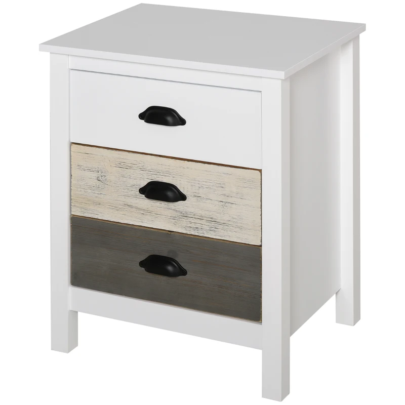 HOMCOM Accent Table Storage Cabinet with 3 Drawers Wooden Bedside Table Night Stand, Home Furniture