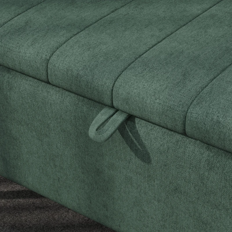 HOMCOM 40" Ottoman with Storage, Linen Upholstered Storage Ottoman Bench with Steel Legs for Living Room, Bedroom Dark Green