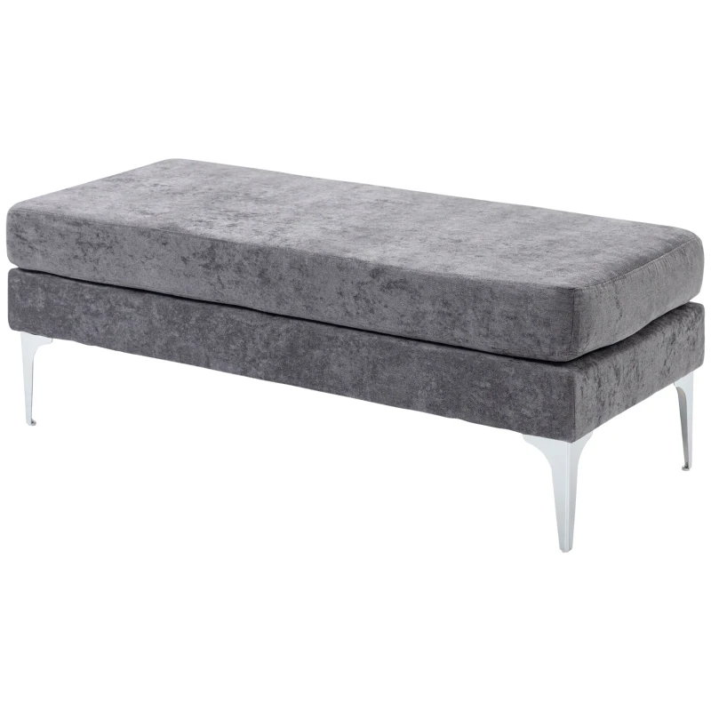 HOMCOM 48 Inches Upholstered Bedroom Bench, Modern End of Bed Bench with Double Layer Seat Cushions and Steel Legs, Dark Gray