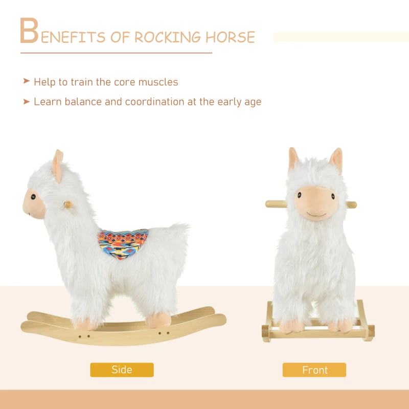Qaba Kids Ride-On Rocking Horse Toy Llama Style Rocker Soft Plush Fabric for Children 3+ Years