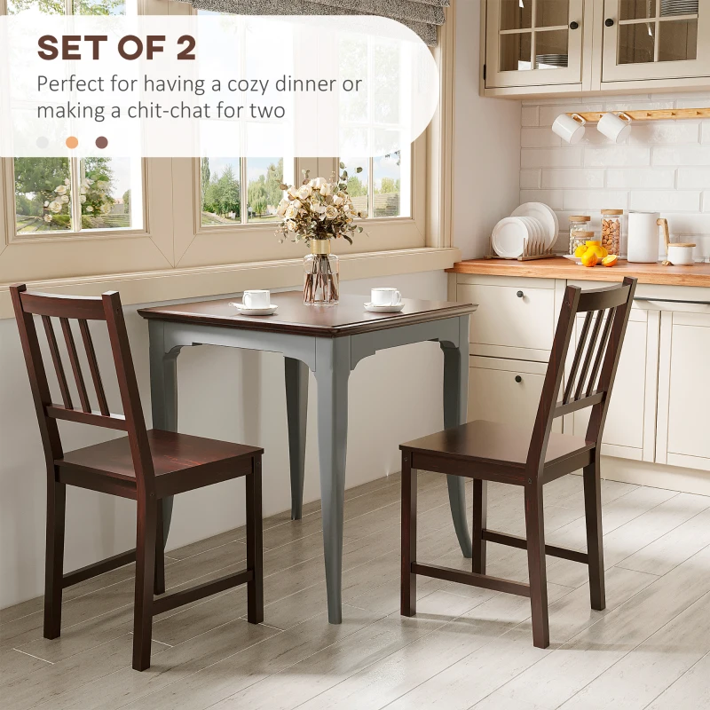 HOMCOM Wooden Dining Chairs Set of 2, Kitchen Chairs with Slat Back, Solid Structure for Living Room and Dining Room, Coffee