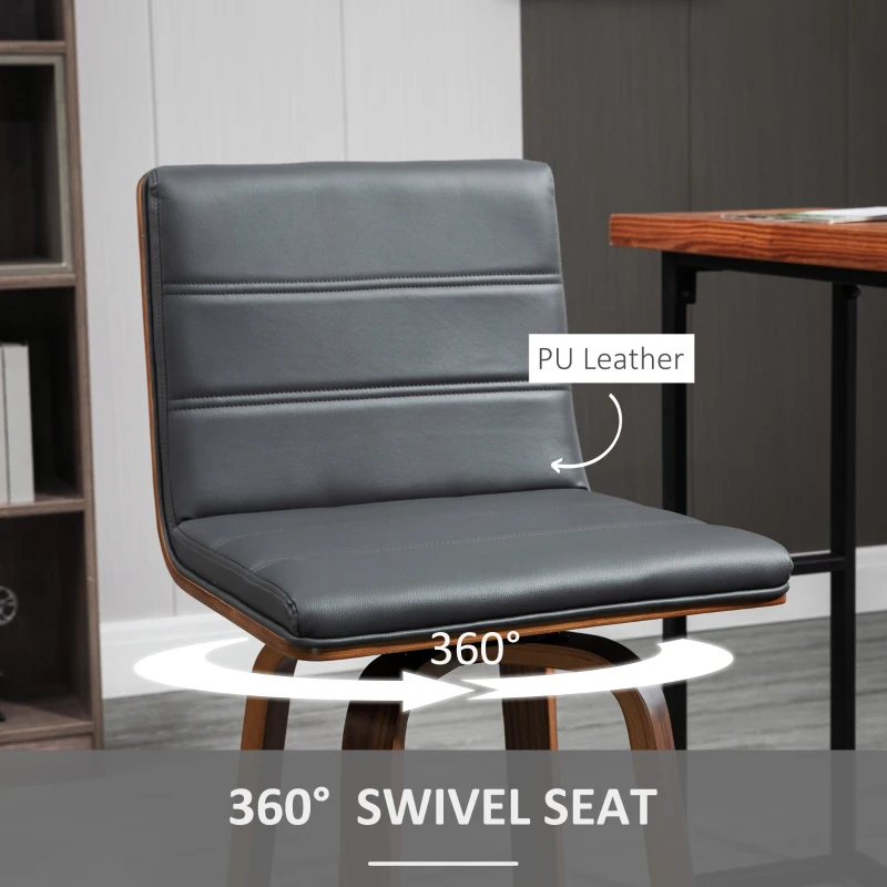 HOMCOM 28" Swivel Bar Set of 2 Height Bar Stools, Armless Upholstered Barstools Chairs with Soft Padding Seat and Wood Legs, Grey