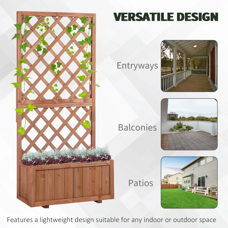Outsunny Wooden Raised Garden Bed with Trellis, 59" Outdoor Planter Box with Drainage Holes, Planter Raised Bed for Climbing Vine Plants Flowers, Orange