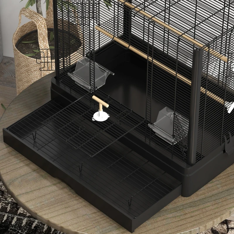 PawHut 22" Bird Cage for Budgie Finches Canaries Love Birds with Wooden Stands, Slide-Out Tray, Handles, Food Containers, Black
