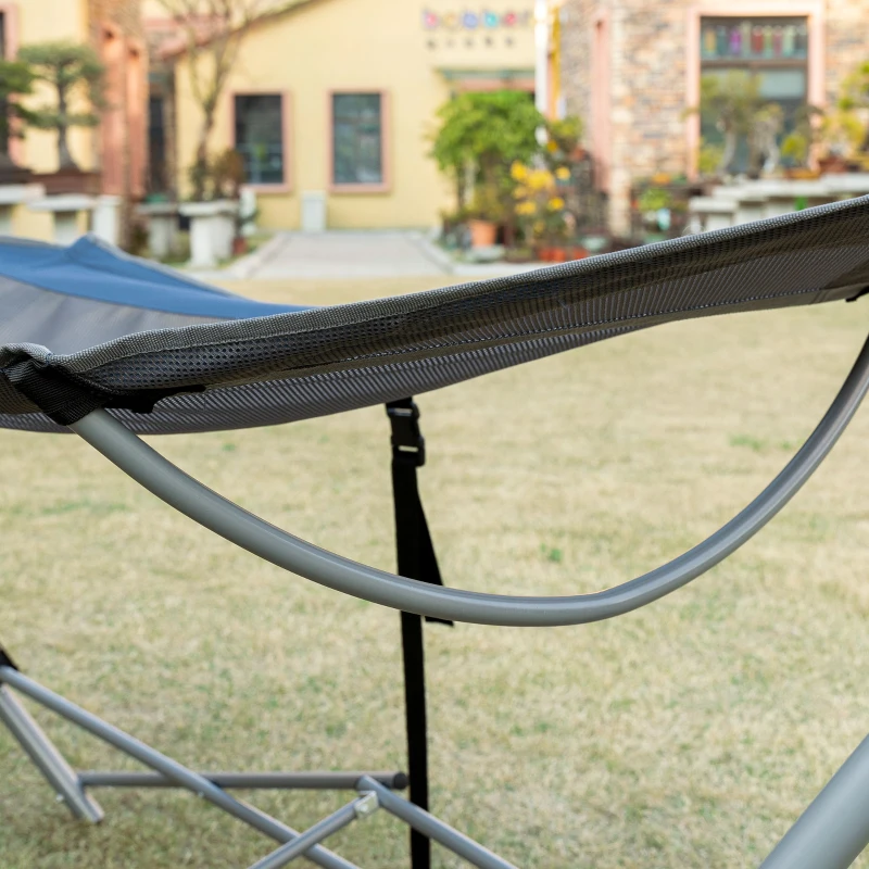 Outsunny Foldable Outdoor Hammock with Stand, Portable Hammock Bed with Carrying Bag and Pocket for Travel, Beach, Backyard, Patio, Hiking, Dark Blue
