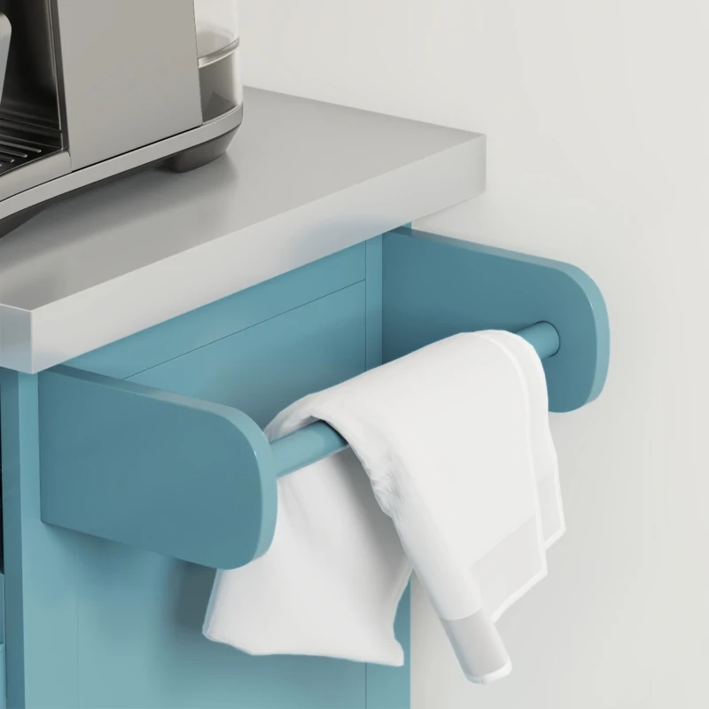 HOMCOM Rolling Kitchen Island with Stainless Steel Top, 2 Drawers, Spice, Knife and Towel Rack and Cabinets, Teal Blue