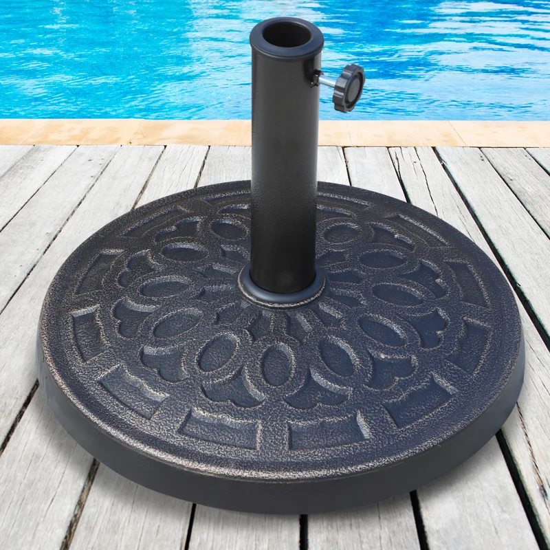 Outsunny 26 lbs Resin Round Umbrella Base Stand Market Parasol Holder with Beautiful Decorative Pattern, for Φ1.5", Φ1.89" Pole, for Lawn, Deck, Backyard, Garden, Bronze