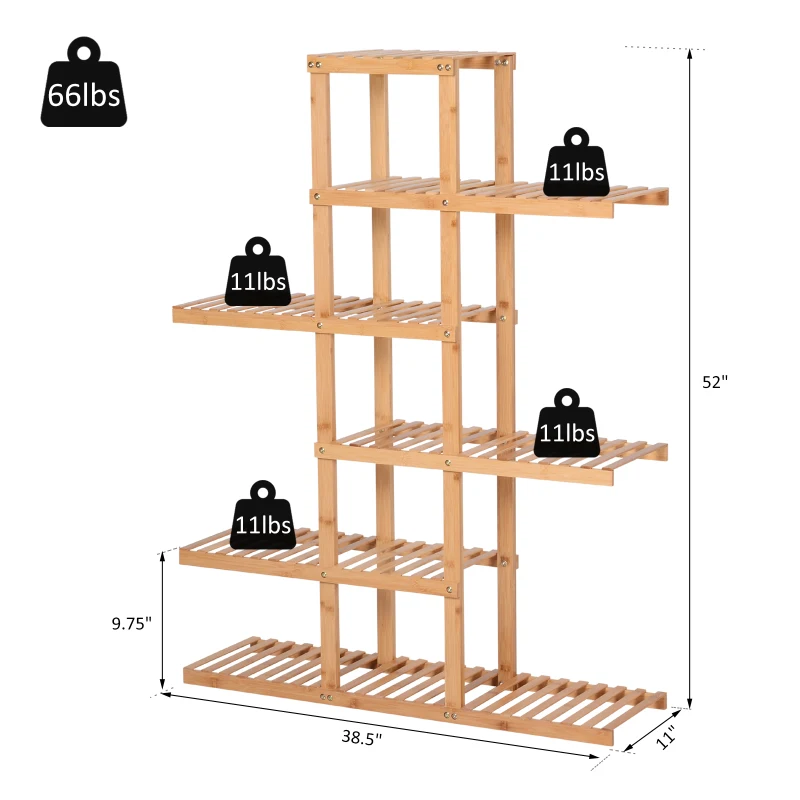 HOMCOM Bamboo Plant Stand, Flower Shelf, Utility Shelving Standing Unit, 6 Tier Display Rack Storage Organizer for Living Room Balcony Hallway Bathroom, Natural