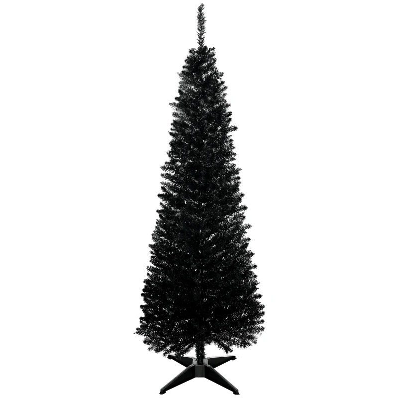 HOMCOM 5' Artificial Pencil Christmas Tree, Slim Xmas Tree with 294 Realistic Branch Tips and Plastic Stand, Black