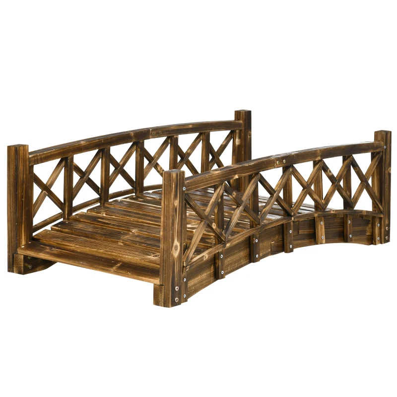Outsunny 4FT Wooden Garden Bridge, Arc Footbridge with Safety Rails, Outdoor Decorative Landscaping for Pond Backyard Stream, Stained Wood